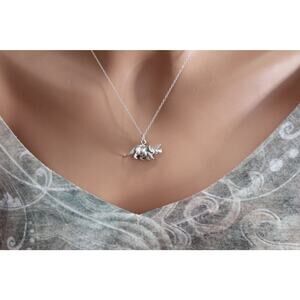 Sterling Silver Triceratops Dinosaur Charm Necklace